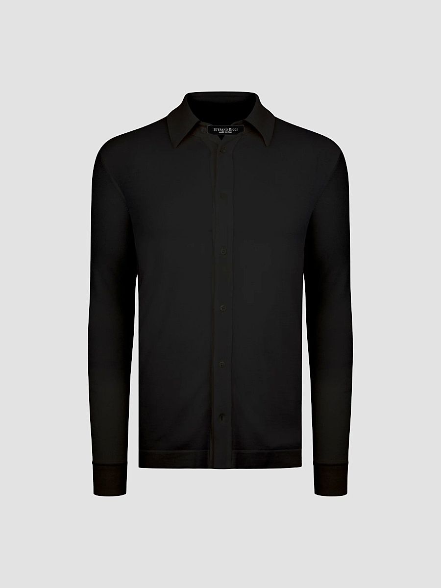 Men's Button Down Knit Shirt - Black - Size 46