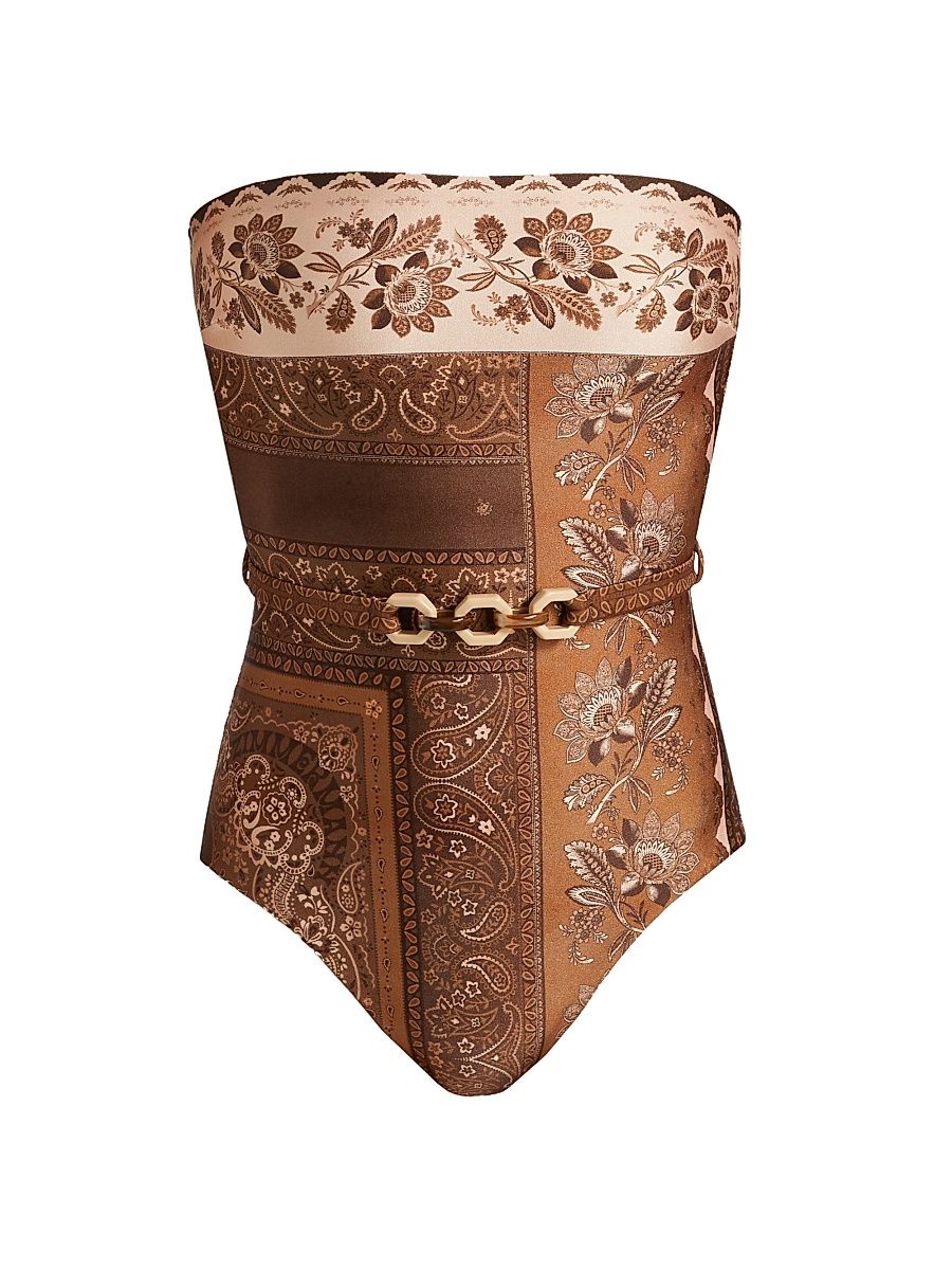 Women's Lucky Mixed Print One-Piece Swimsuit - Chocolate Bandana - Size 4