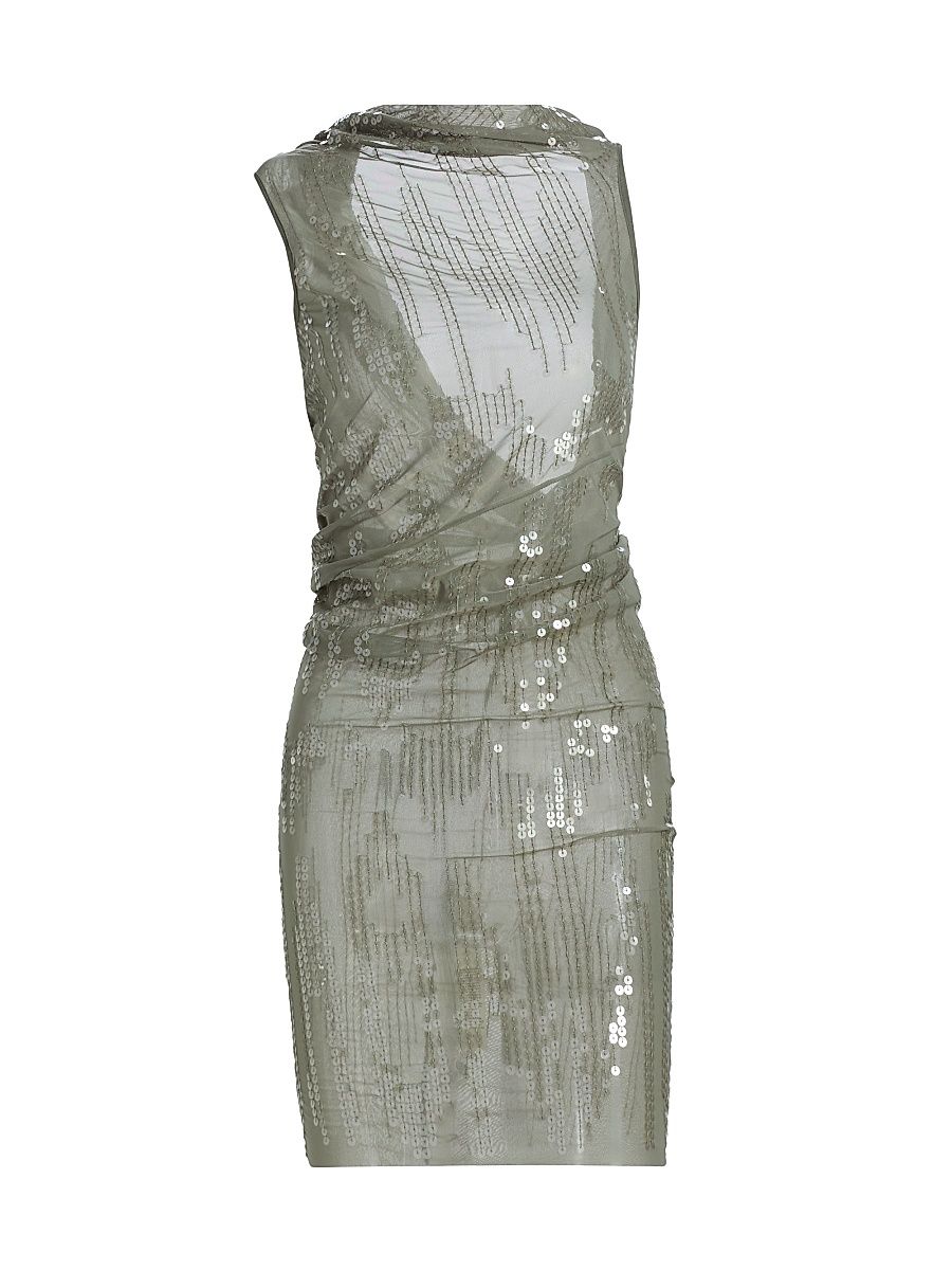 Women's Sheer Sequined Minidress - Jade Transparent - Size 2