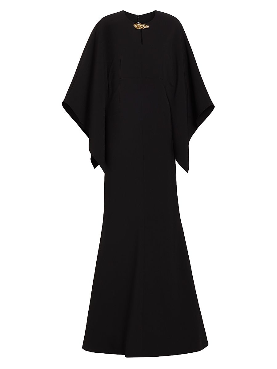 Women's Brooch-Embellished Crepe Gown - Black - Size 18