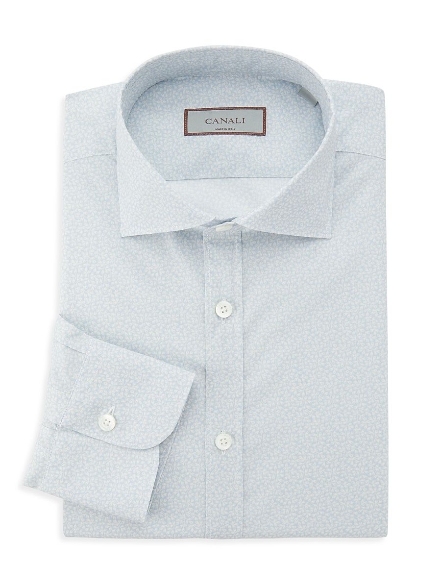 Men's Micro Floral Modern-Fit Shirt - Light Blue - Size Medium