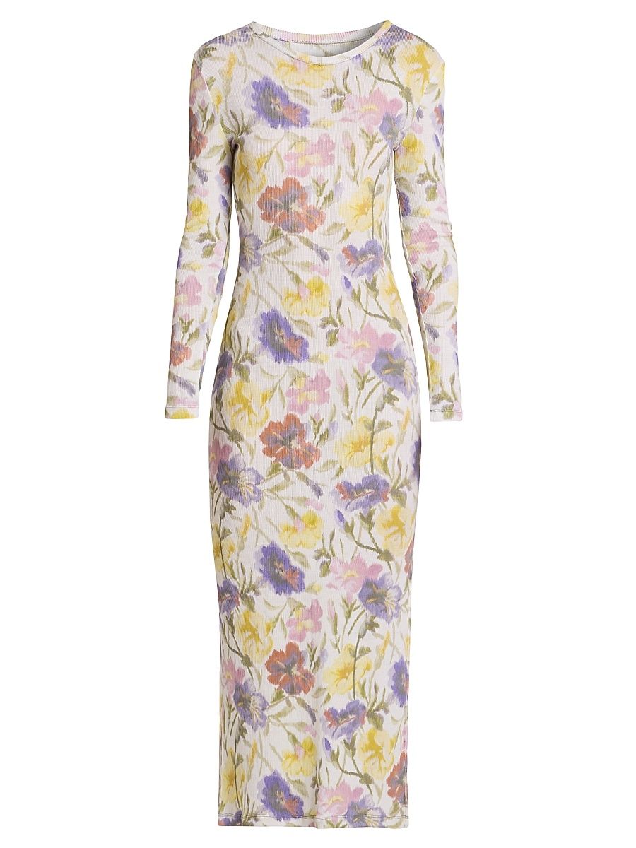 Women's Floral Body-Con Midi-Dress - Size Large