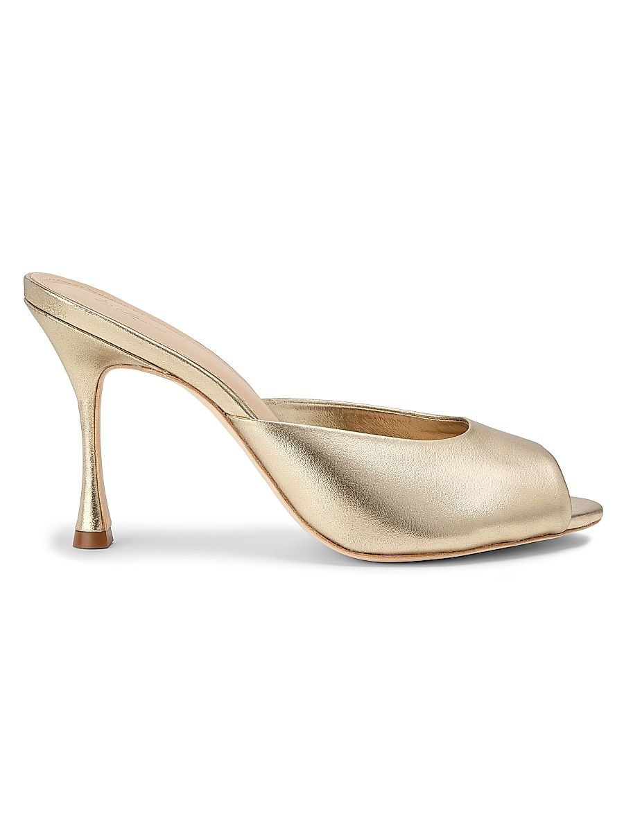 Women's 90MM Leather Peep-Toe Mules - Light Gold - Size 12