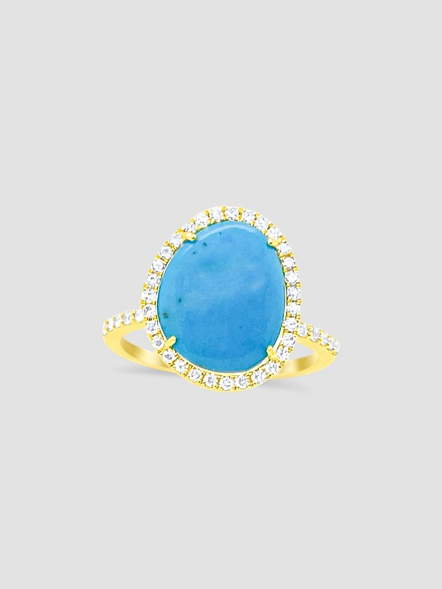 Women's 14K Yellow Gold, Turquoise & 0.28 TCW Diamond Ring - Yellow Gold - Size 6.5
