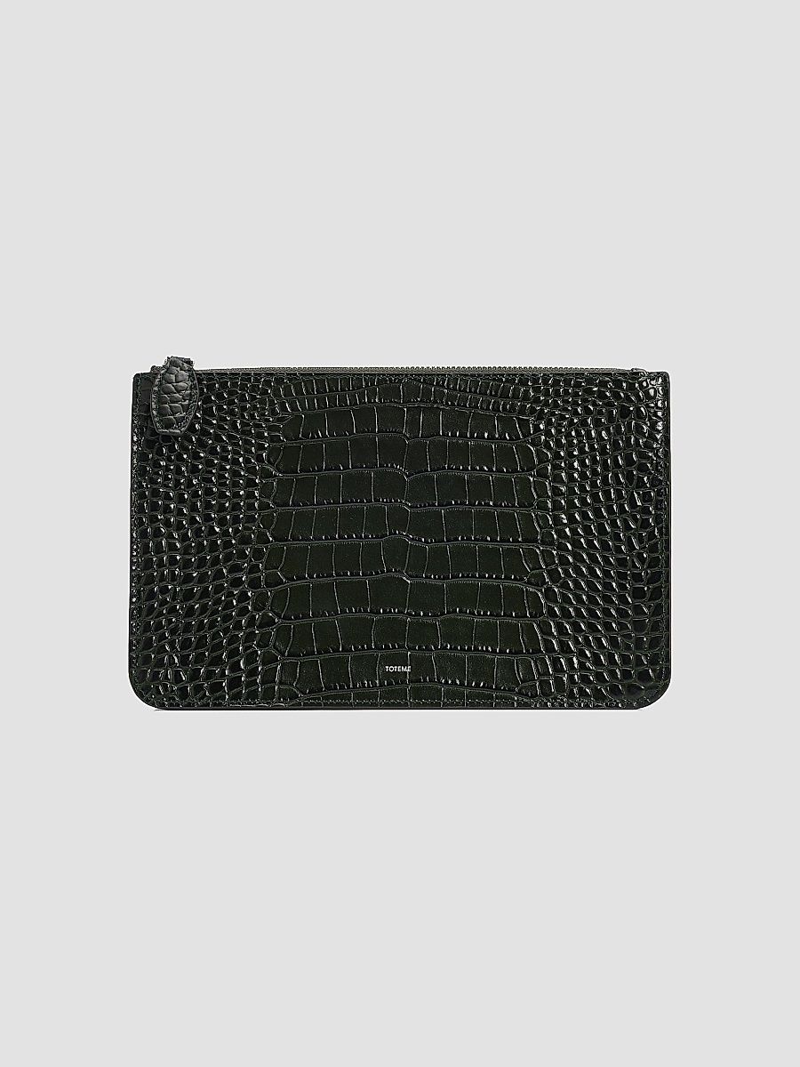 Toteme Women's Threefold Croc-Embossed Leather Clutch - Dark Green