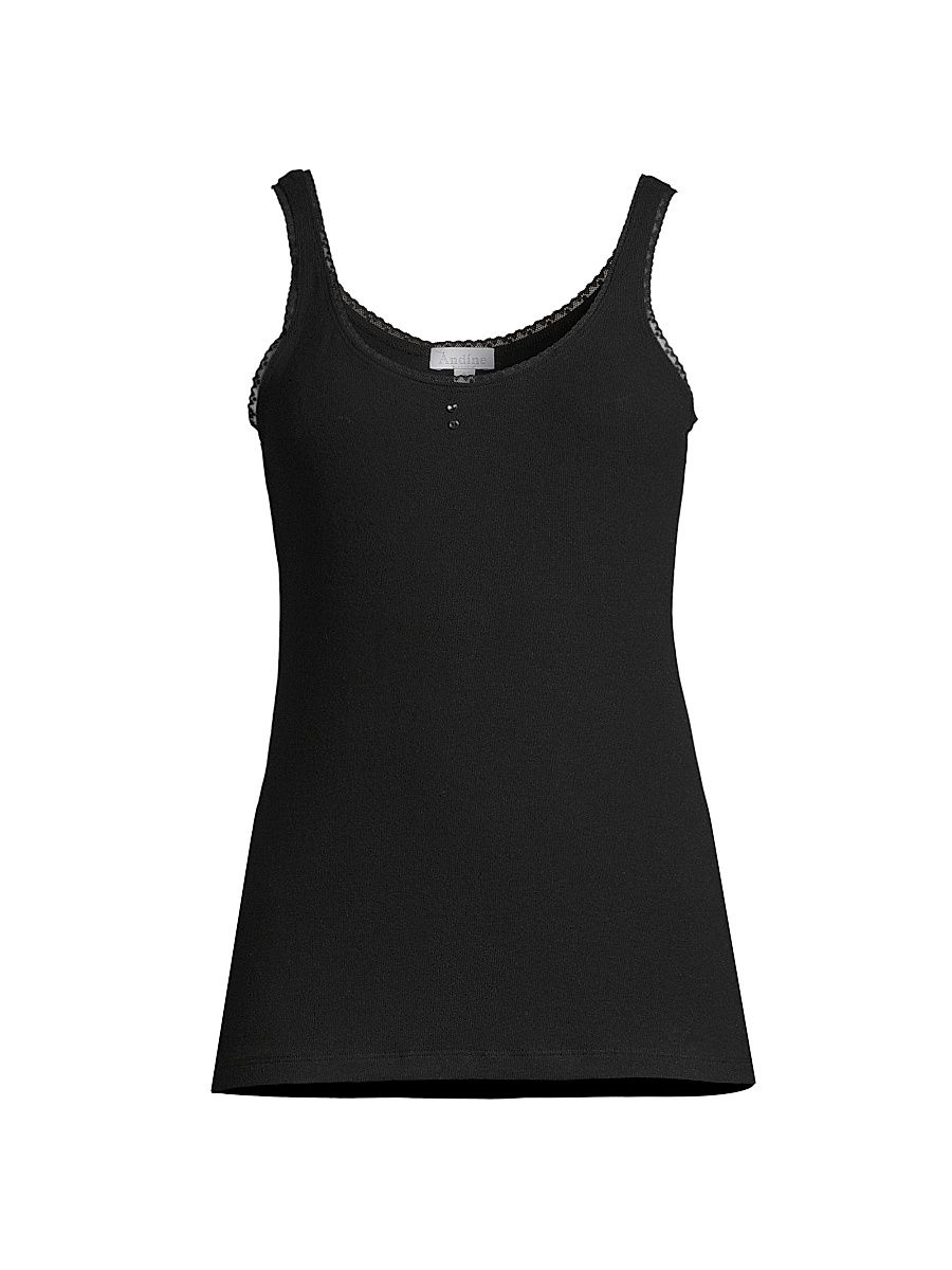 Women's Amelie Scoop Neck Lace-Trim Tank - Black - Size Medium