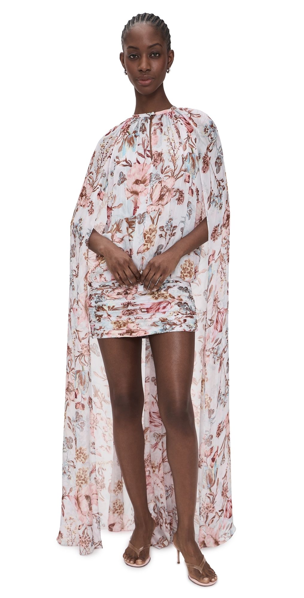 Hemant and Nandita Ruched Cape Mini Dress Blue S