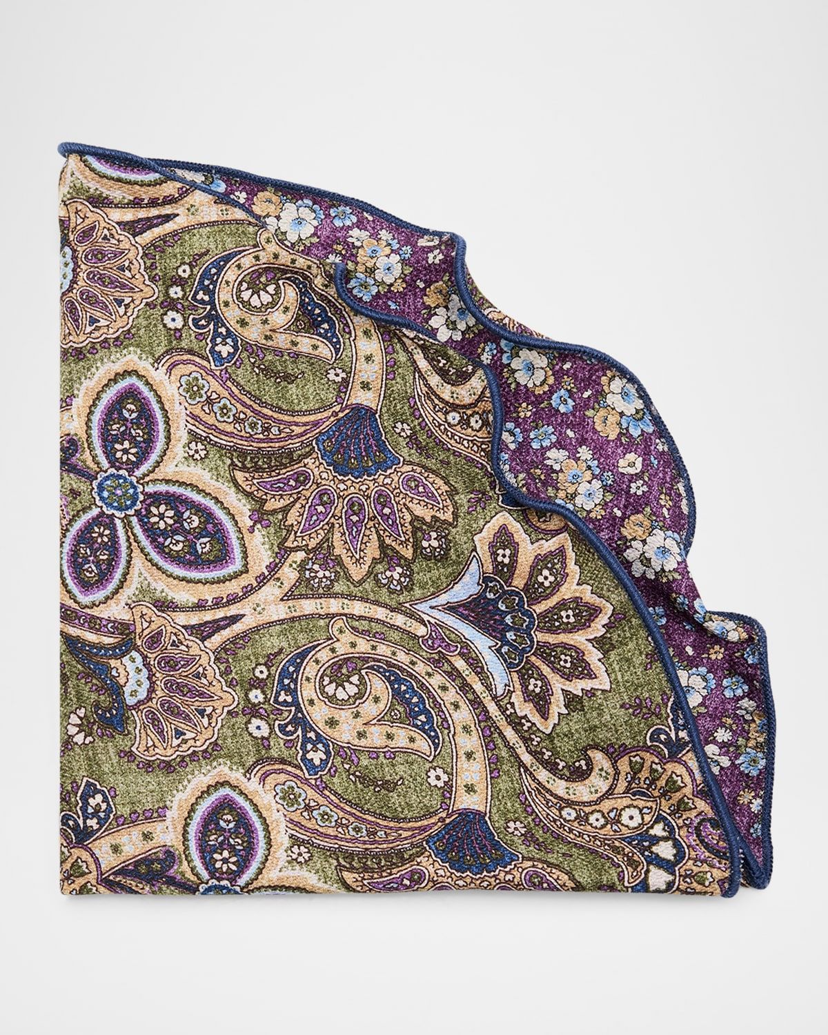 Men & apos;s Reversible Floral to Paisley Silk Pocket Circle