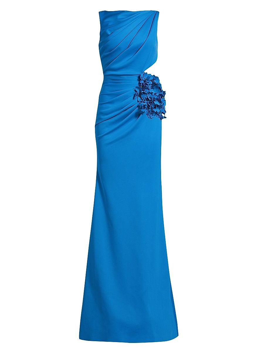 Women's Mikado Cut-Out Trumpet Gown - Bright Aqua - Size 10