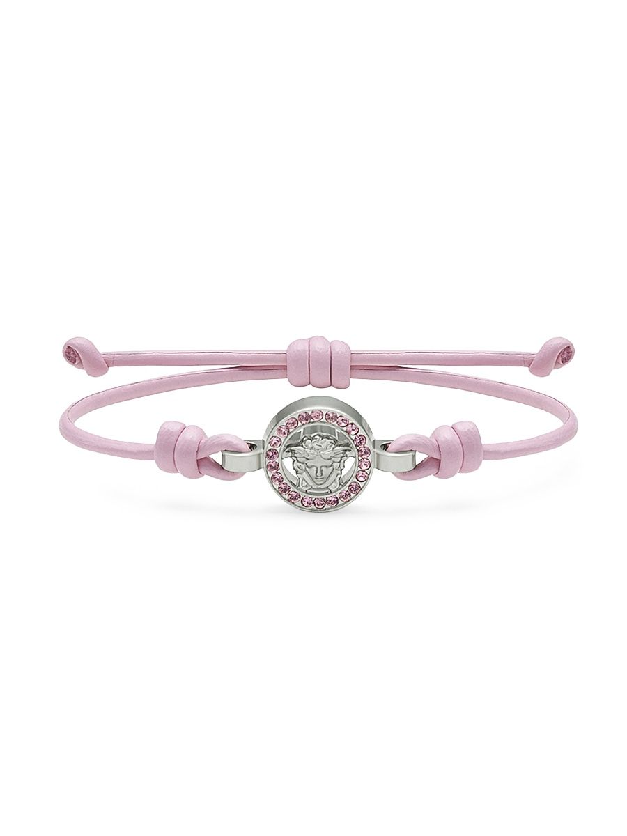Women's Leather, Metal & Strass Bracelet - Pastel Pink Palladium