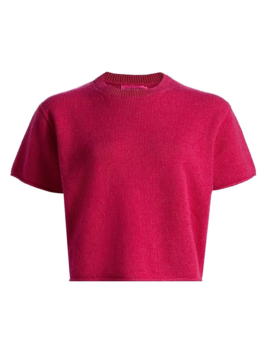 Women's Cashmere Knit Short-Sleeve Sweater - Acai - Size Large