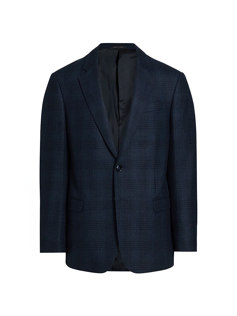 Men's Windowpane Plaid Wool-Blend Sport Coat - Navy - Size 38