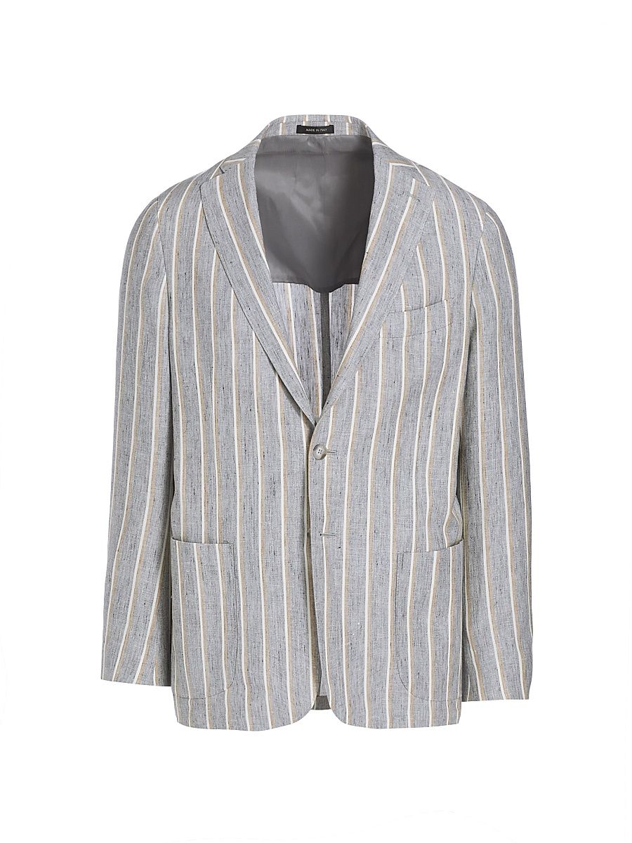 Men's COLLECTION Striped Linen Two-Button Sport Coat - Mirage Gray - Size 44