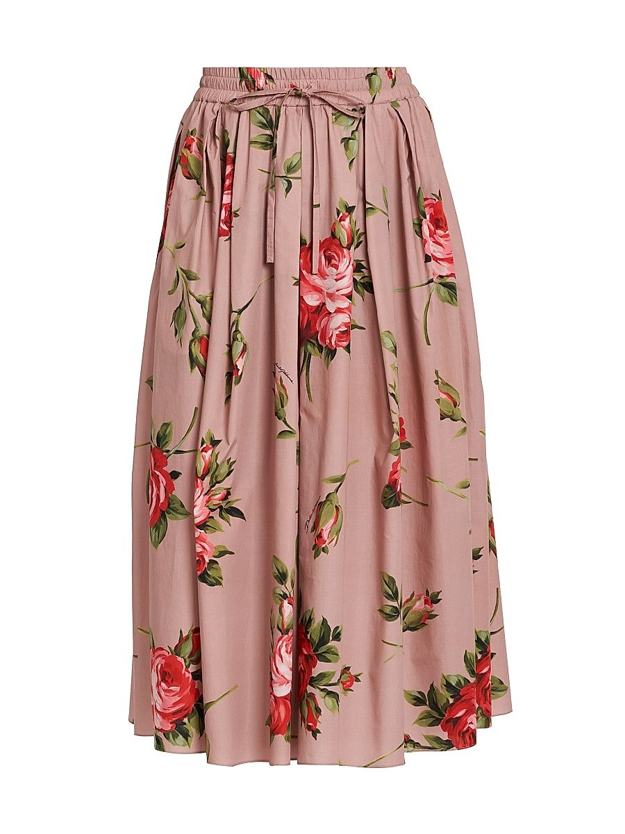 Women's Pleated Floral A-Line Midi-Skirt - Bouquet Rose F Rosa - Size 14