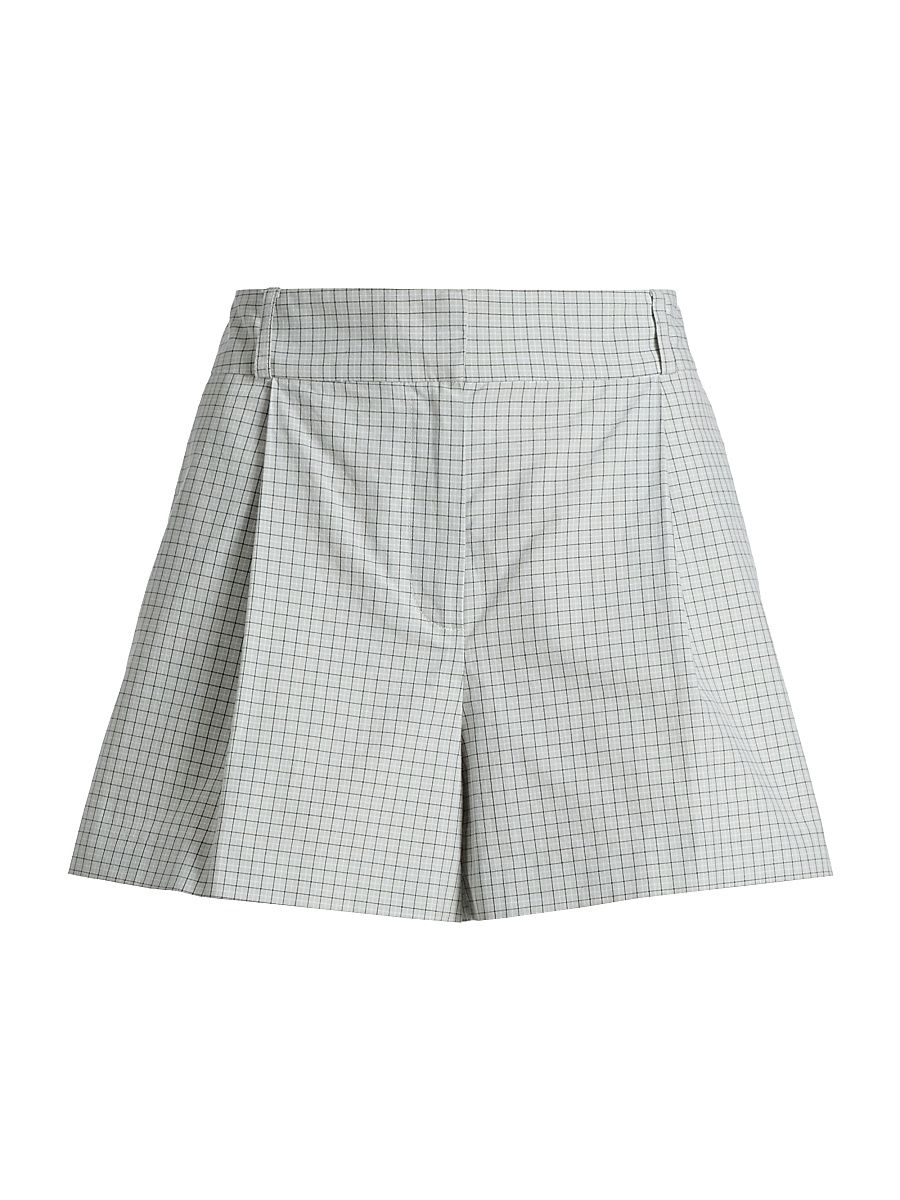 Women's The Lennon Checked Cotton Pleated Shorts - Cool Grey - Size 8
