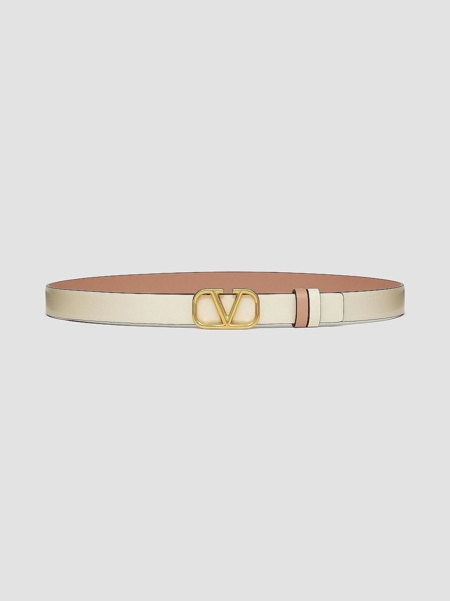 Valentino Women's Reversible Vlogo Signature Belt In Glossy Calfskin 20 MM - Ivory Beige - Size Medium