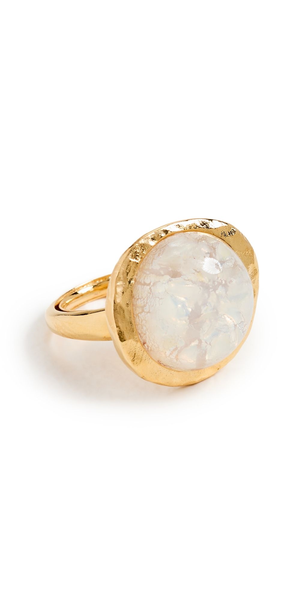 Kenneth Jay Lane Gold Button White Opal Adjustable Ring Gold/White Opal One Size