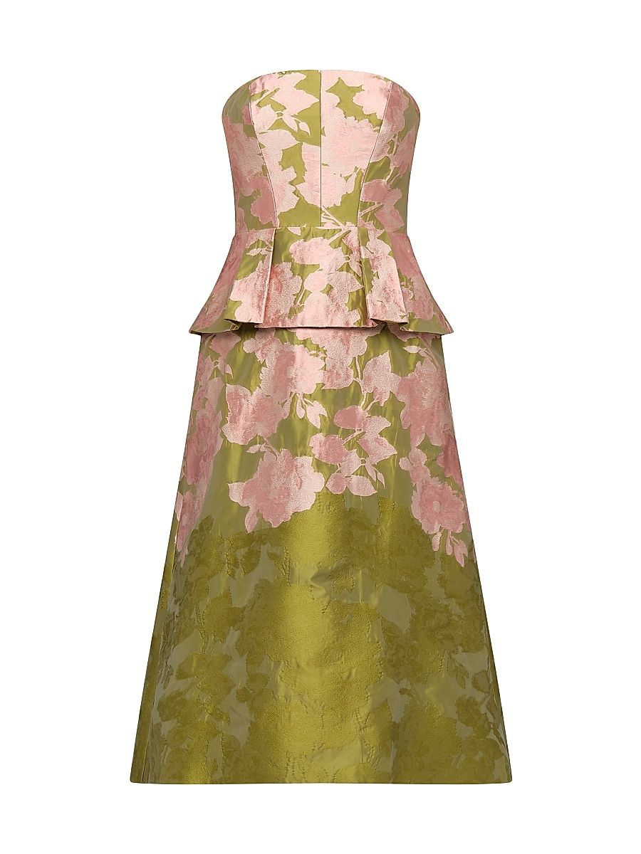 Women's Imogen Metallic Jacquard Tea-Length Cocktail Dress - Lime Multi - Size 18