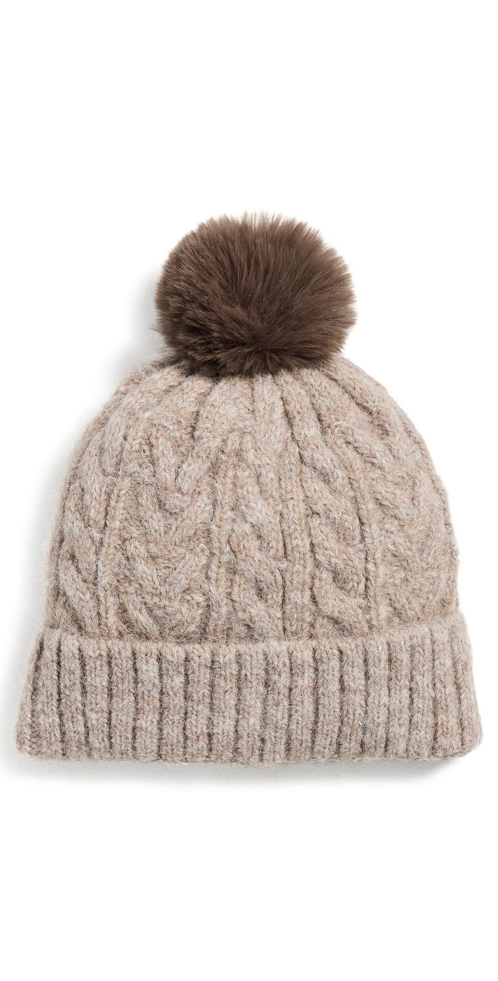 Hat Attack Alpine Cable Beanie With Pom Heather Grey One Size