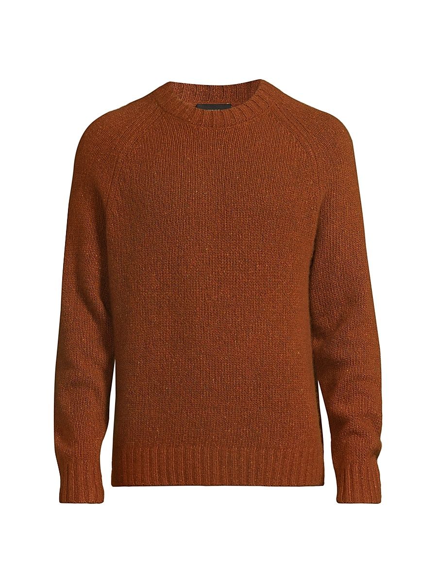 Men's Donegal Raglan-Sleeve Cashmere Crewneck Sweater - Dark Burnt Orange - Size XL