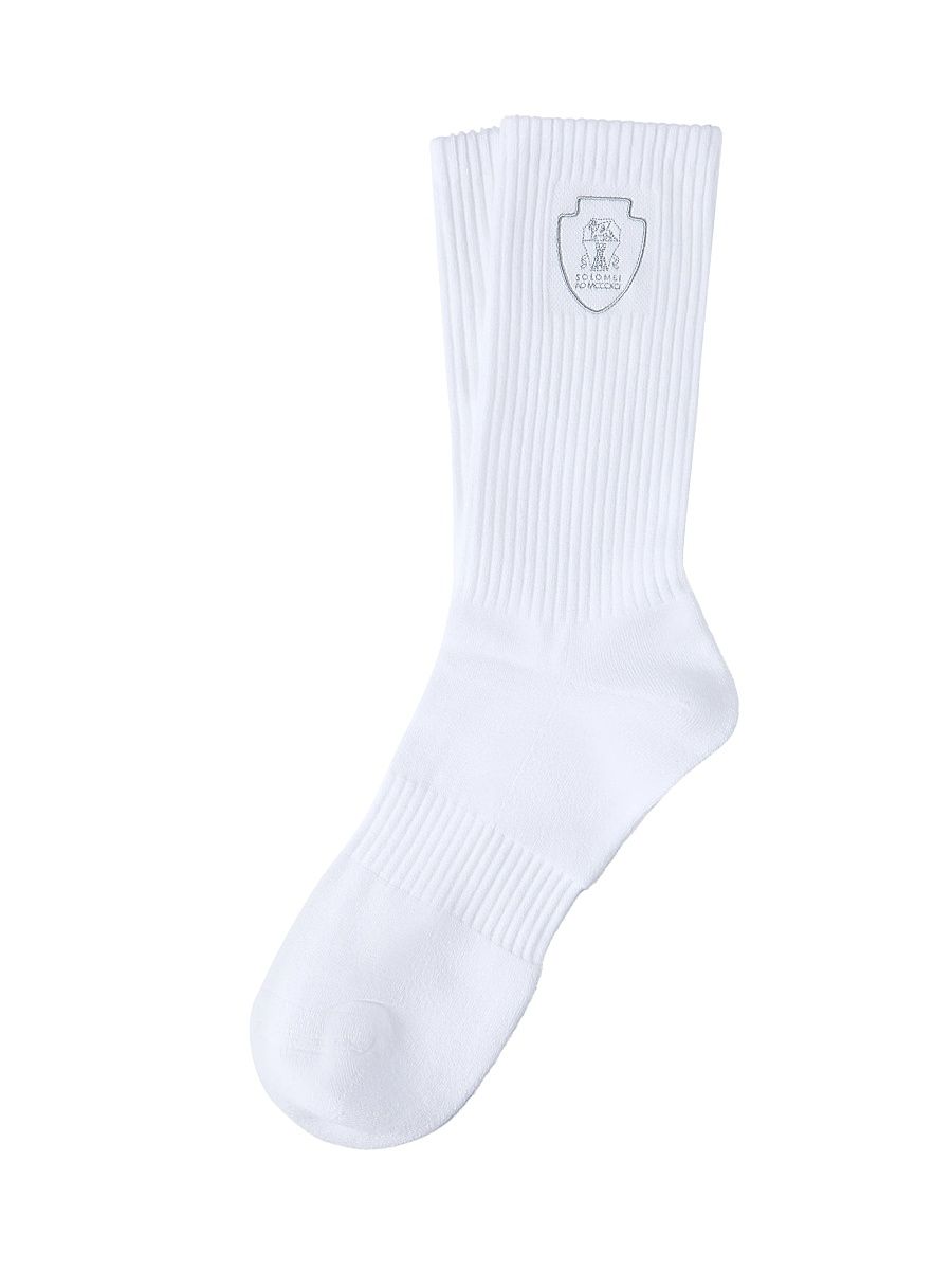 Men's Techno Cotton Rib Knit Socks with Embroidered Logo - White - Size XXL