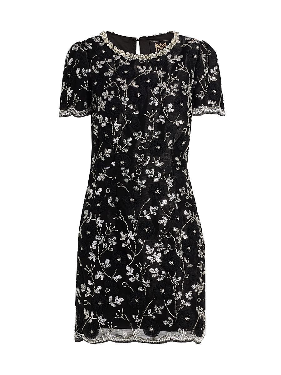 Women's Daisy Sequined Floral Minidress - Black Silver - Size 10