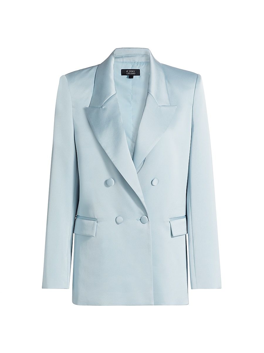Women's Hammered Satin Double-Breasted Blazer - Ice - Size 2