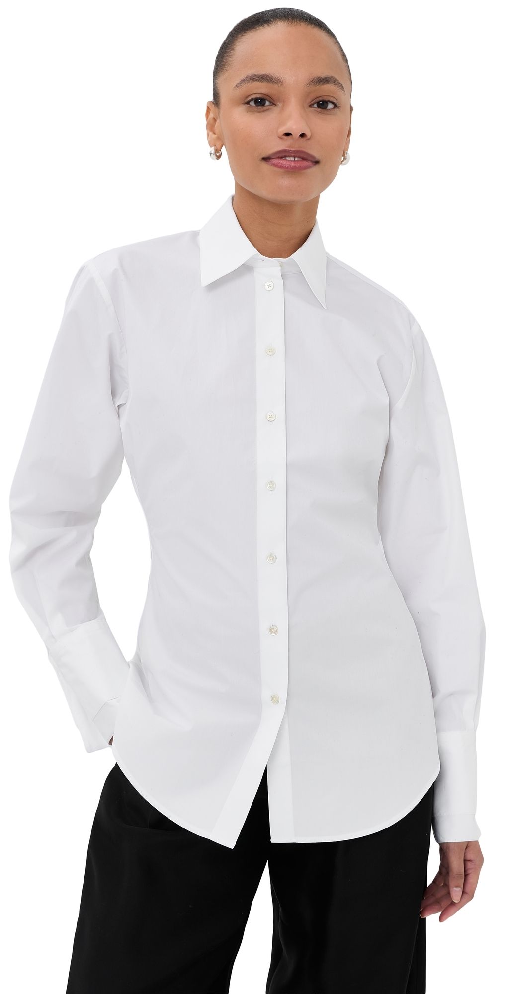 Róhe Double Cuff Shaped Poplin Shirt Optic White 40