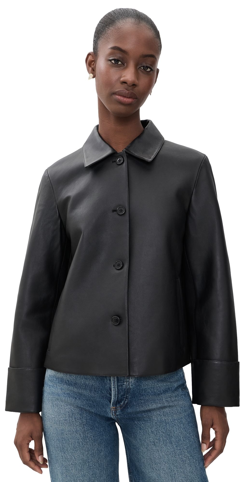 Theory Boxy Cuff Leather Jacket Black XL