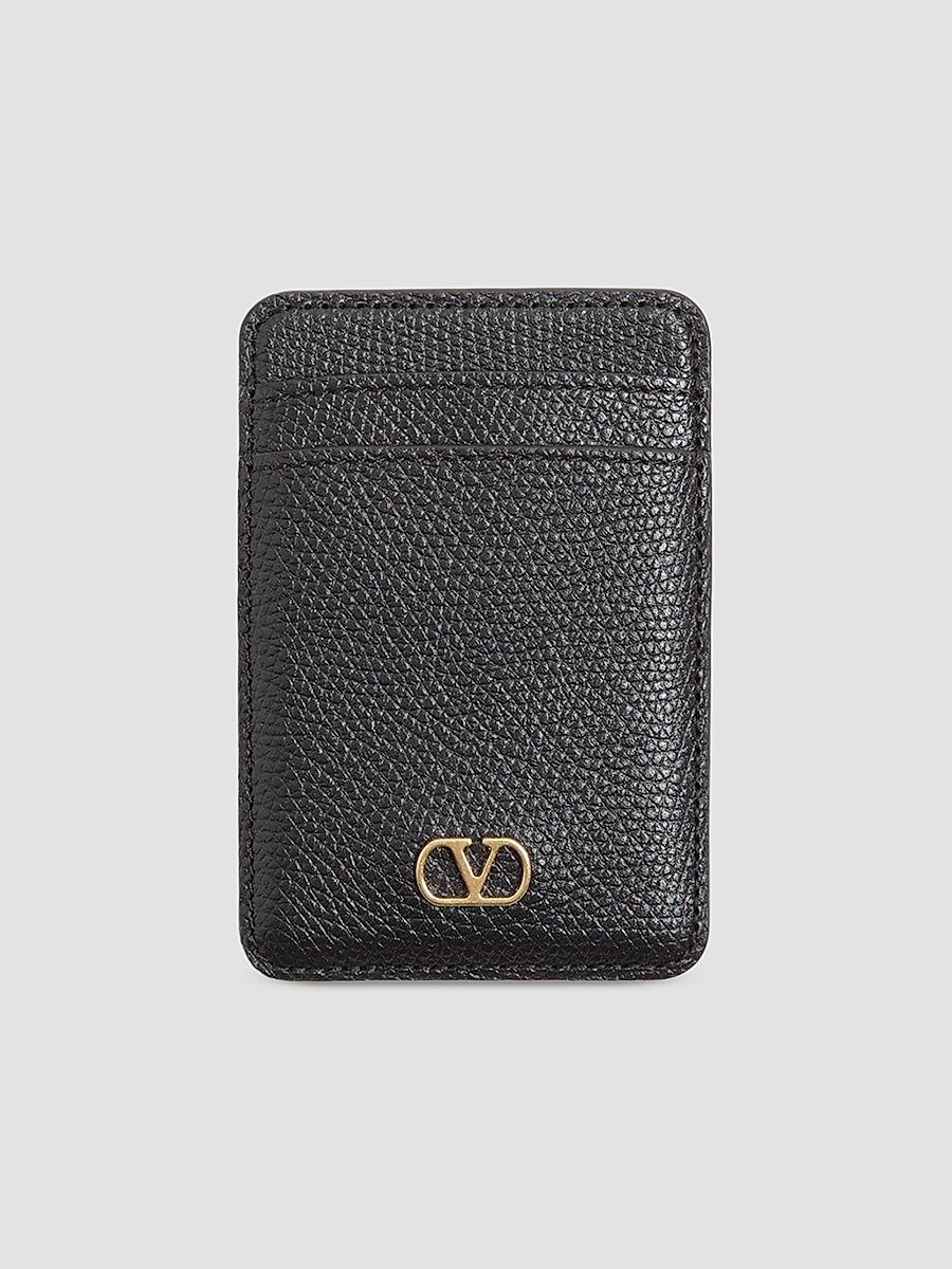 Women's Magnetic Cardholder in Grainy Calfskin - Black