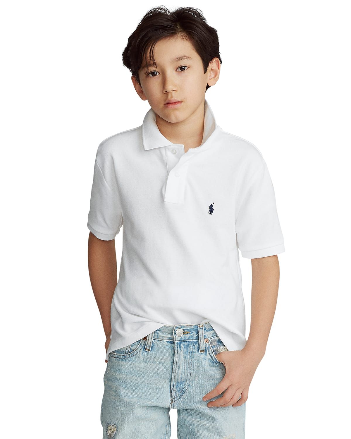 Boy's Short-Sleeve Logo Embroidery Polo Shirt, Size S-XL