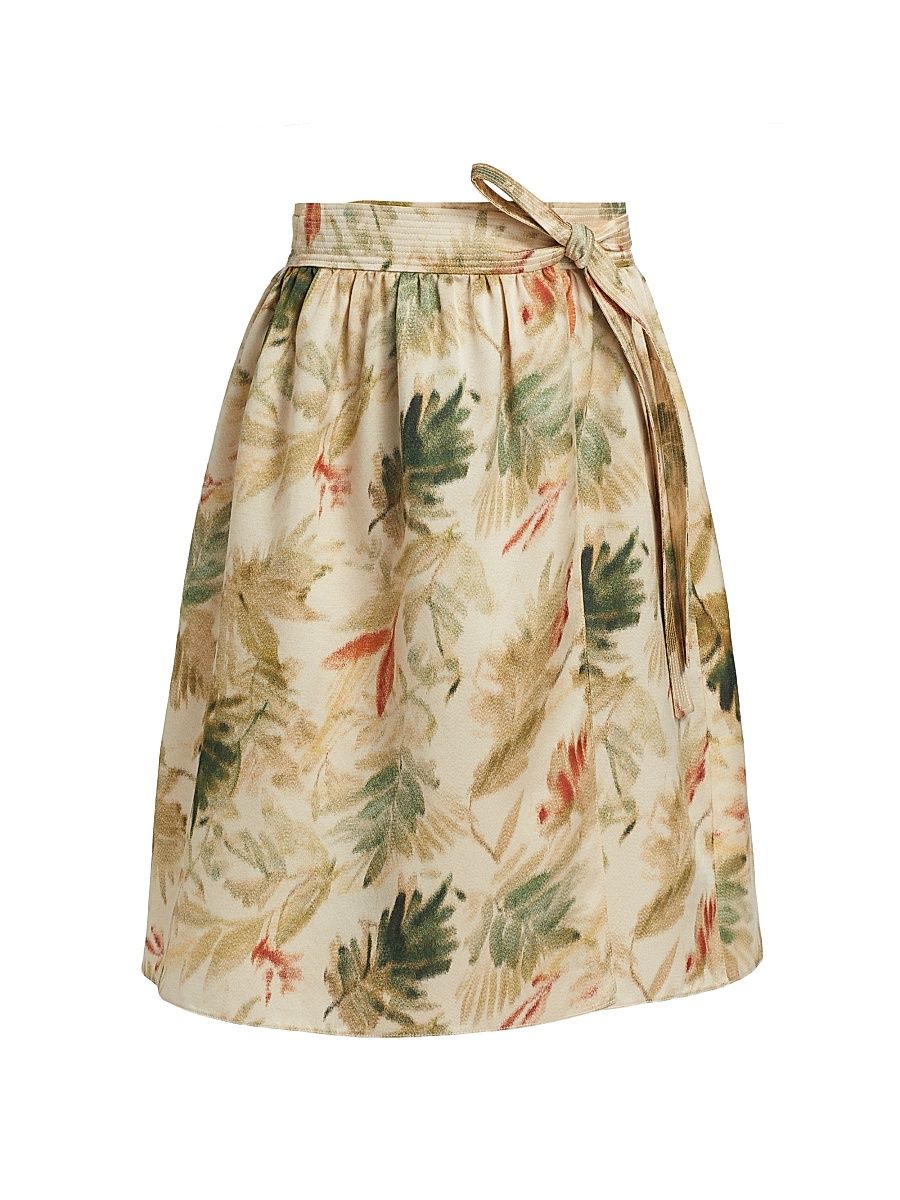 Women's Leah Leaf-Printed Skirt - Sun Kissed Green Fluorite - Size 12