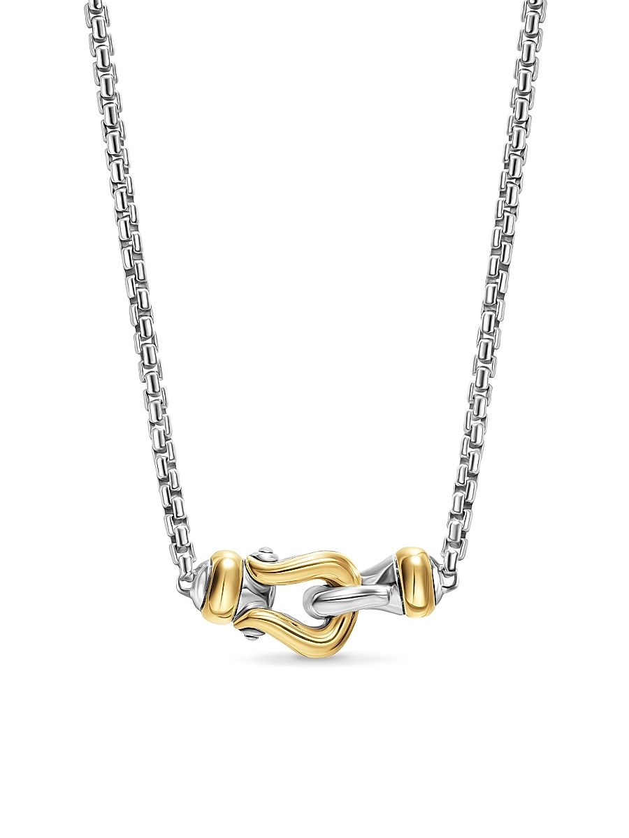 Women's Petite Buckle Necklace in Sterling Silver with 14K Yellow Gold, 16.3MM - Silver - Size 17