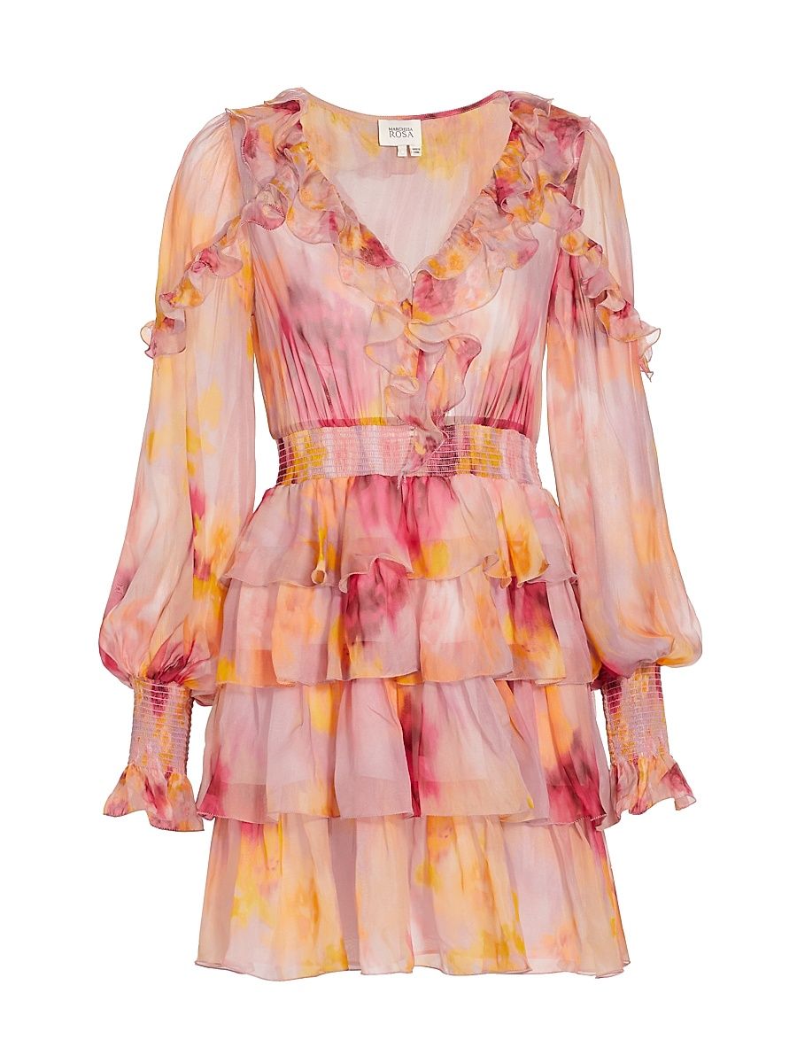 Women's Orchid Smocked Ruffled Minidress - Pink Multi - Size 12