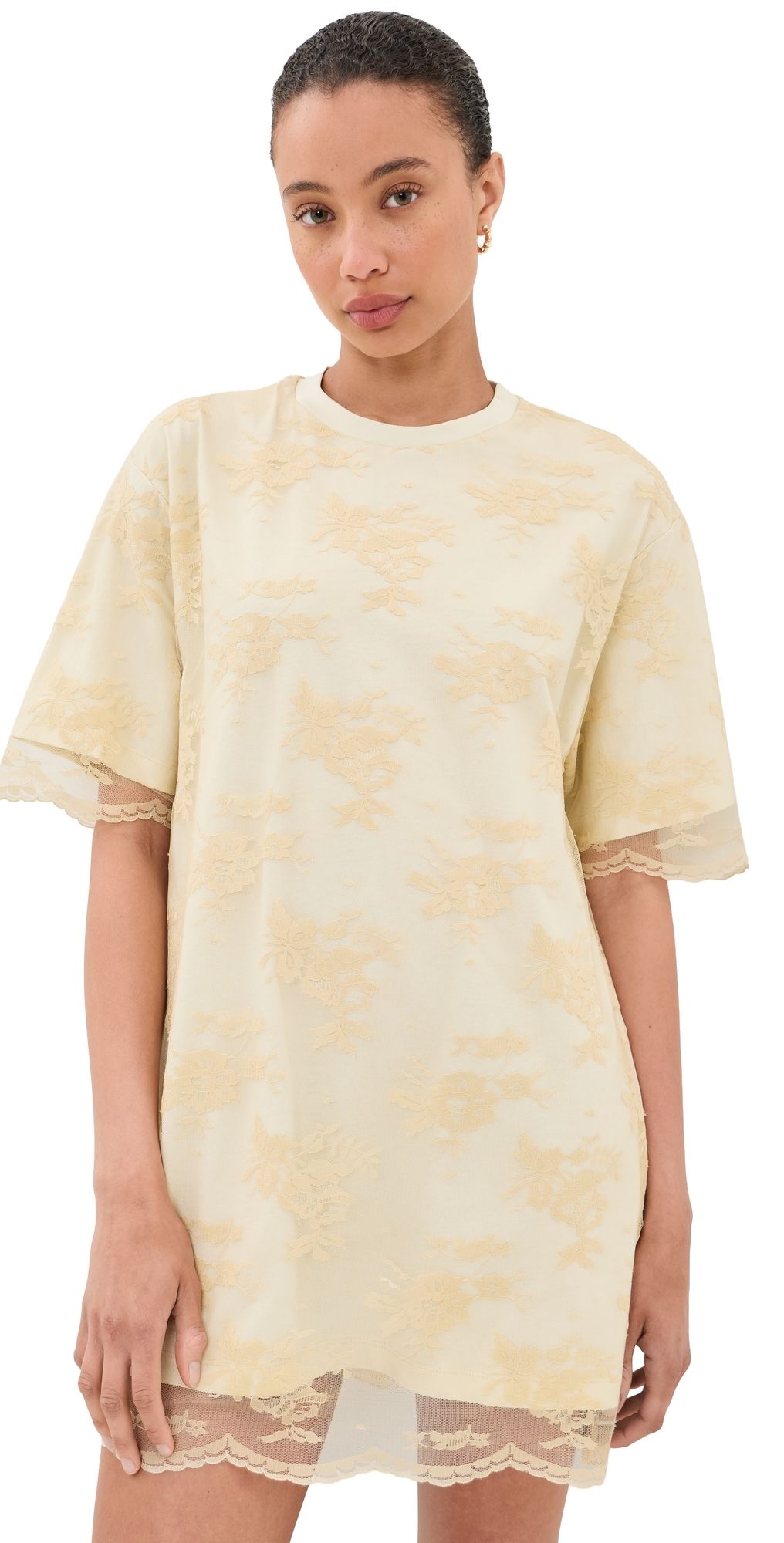 Marques'Almeida Relaxed Fit T-Shirt with Lace Overlayer Cream 8