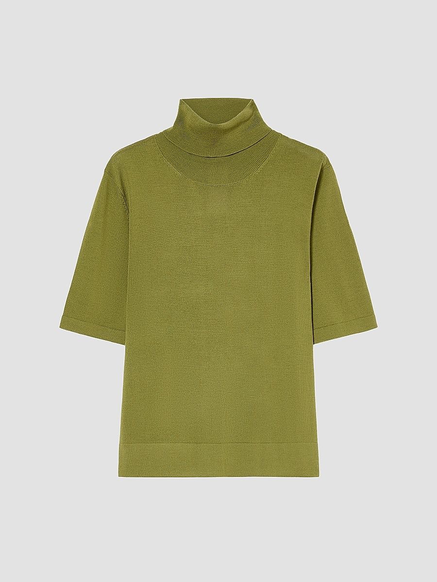 Women's Wool Polo Neck Sweater - Olive Green - Size XXL