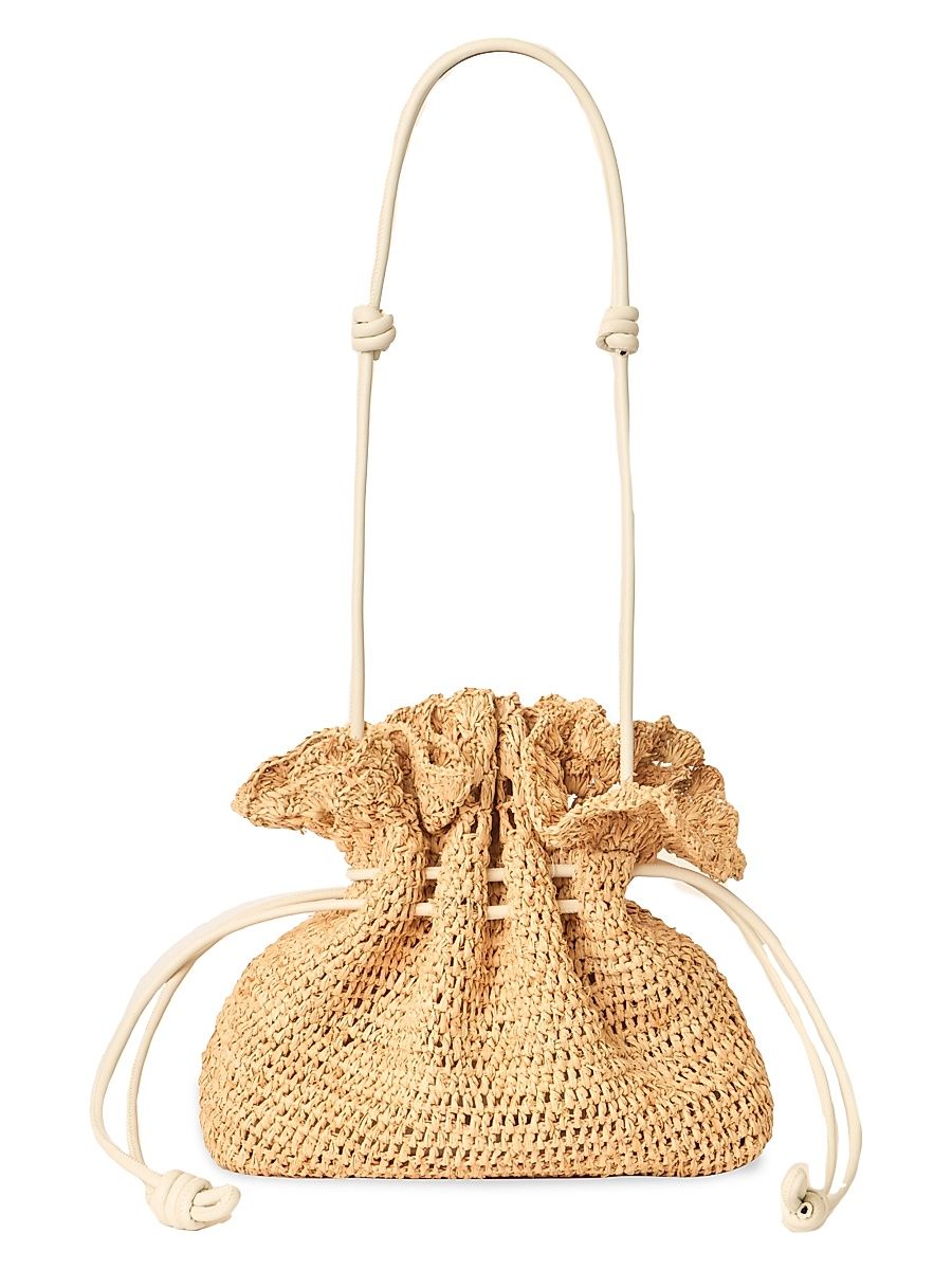 Women's Marcela Raffia Drawstring Bucket Bag - Natural White