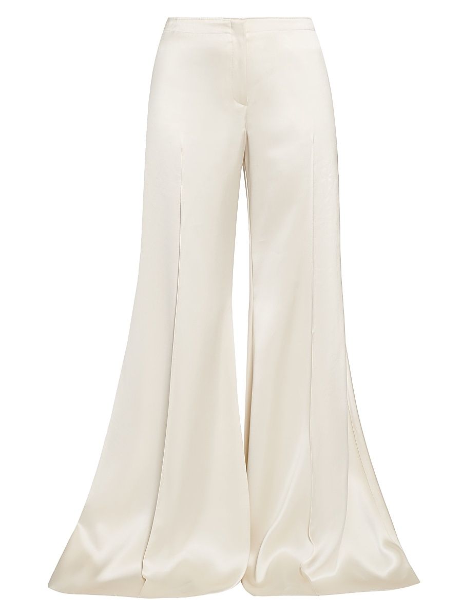 Women's Satin Flared Mid-Rise Pants - Oyster - Size 4