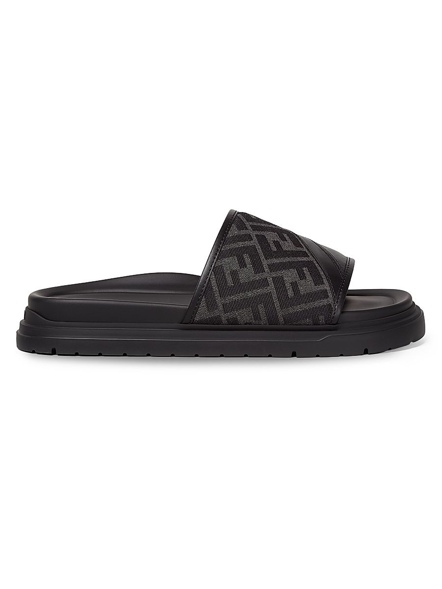 Men's FF Jacquard Diagonal Slide Sandals - Grigio Nero - Size 10