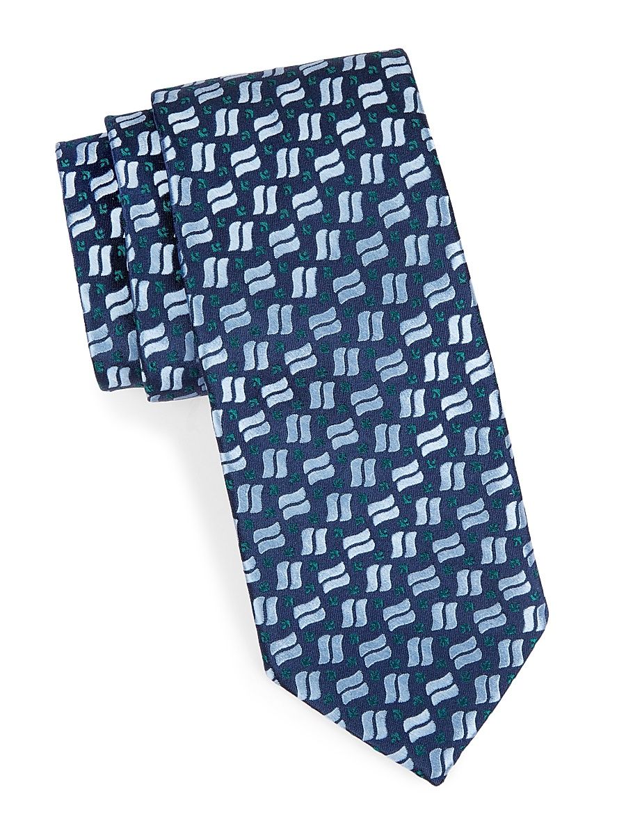 Men's Neat Multi-Stripe Silk Tie - Navy Blue