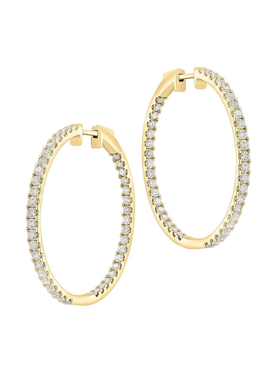 Women's 14K Yellow Gold & 3.19 TCW Diamond Inside-Out Hoop Earrings - Yellow Gold