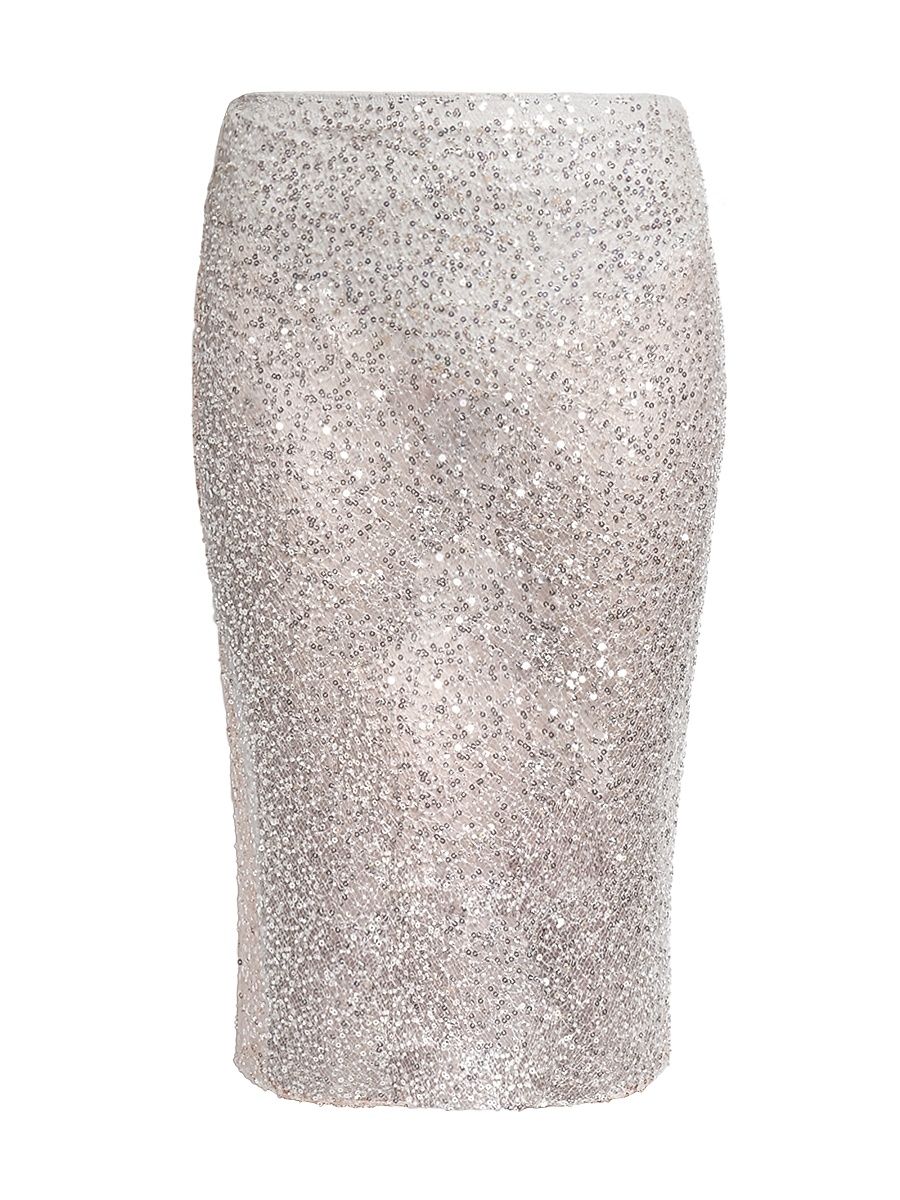 Women's Sheer Sequin Midi-Skirt - Silver - Size XS