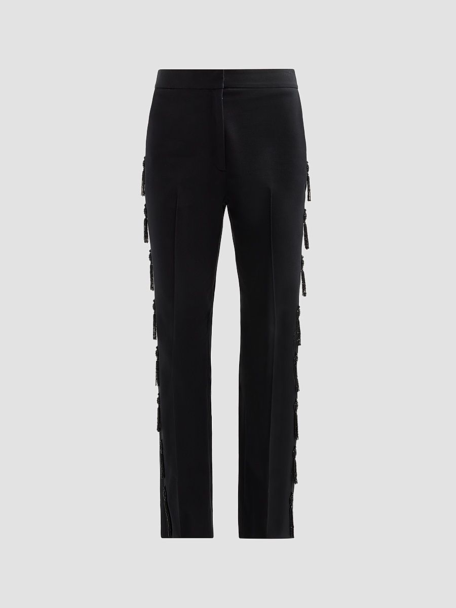 Lela Rose Women's Tassel Embroidered Stretch Cotton Demi Pants - Black - Size 16