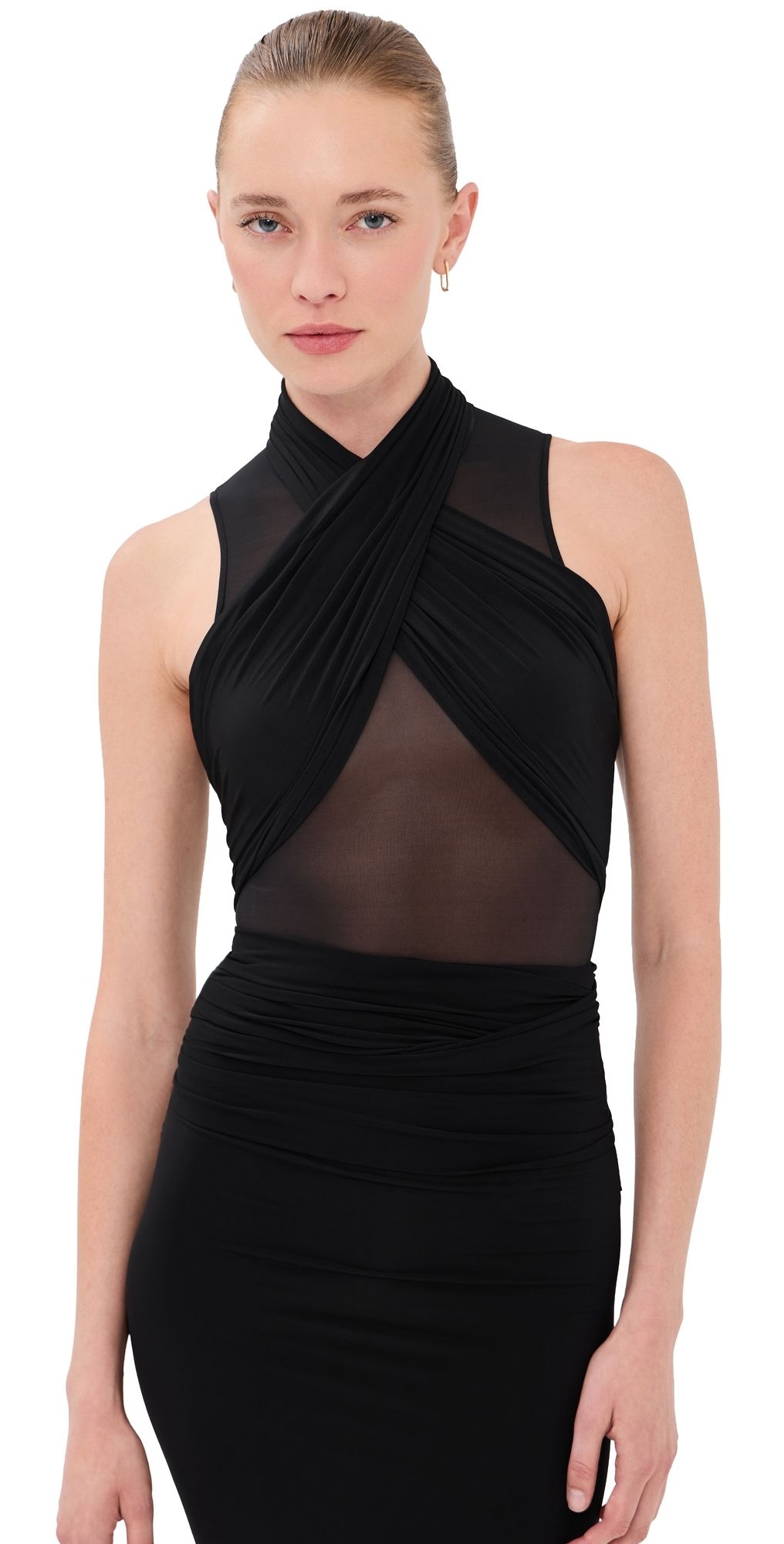 WARDROBE. NYC Translucent Tank Bodysuit Black M
