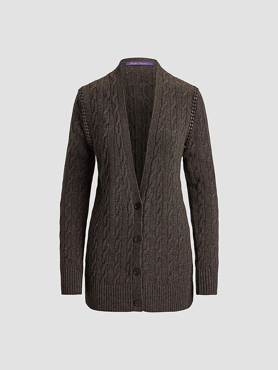 Ralph Lauren Collection Women's Cable-Knit Cashmere Cardigan - Taupe Grey - Size XS