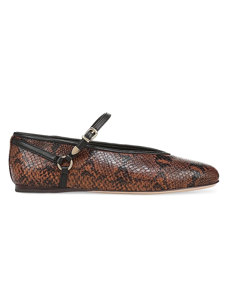 Women's Max Snake-Embossed Leather Mary Jane Ballet Flats - Gingerbread - Size 5