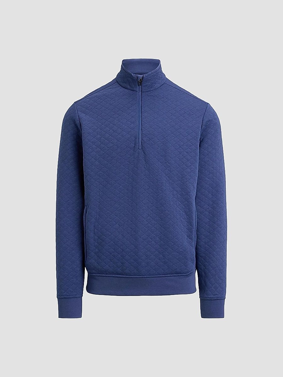 RLX Ralph Lauren Men's Quilted Double-Knit Quarter-Zip Sweatshirt - Old Royal - Size XS
