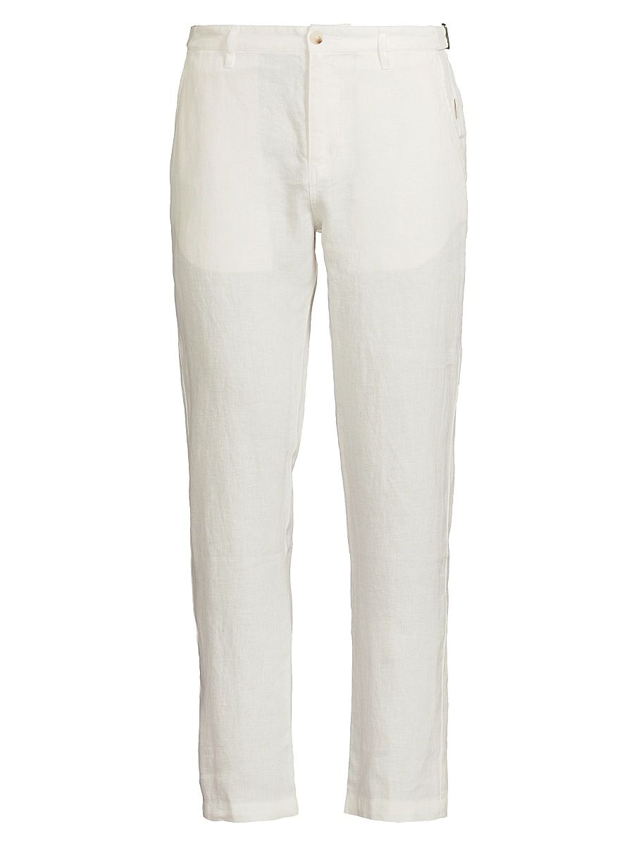 Men's Linen Flat-Front Trousers - White - Size 38