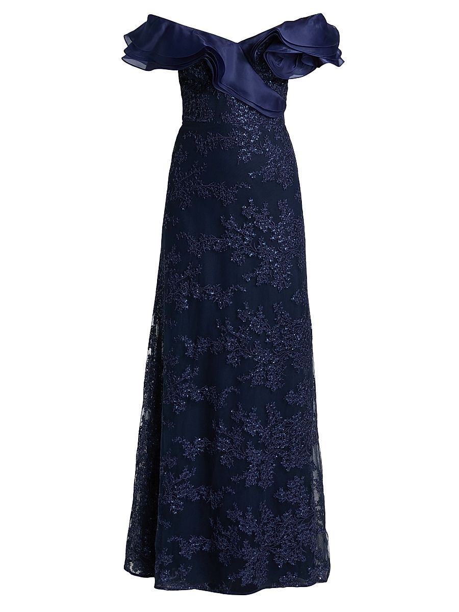 Women's Ascension Sequined Tulle Gown - Navy - Size 14