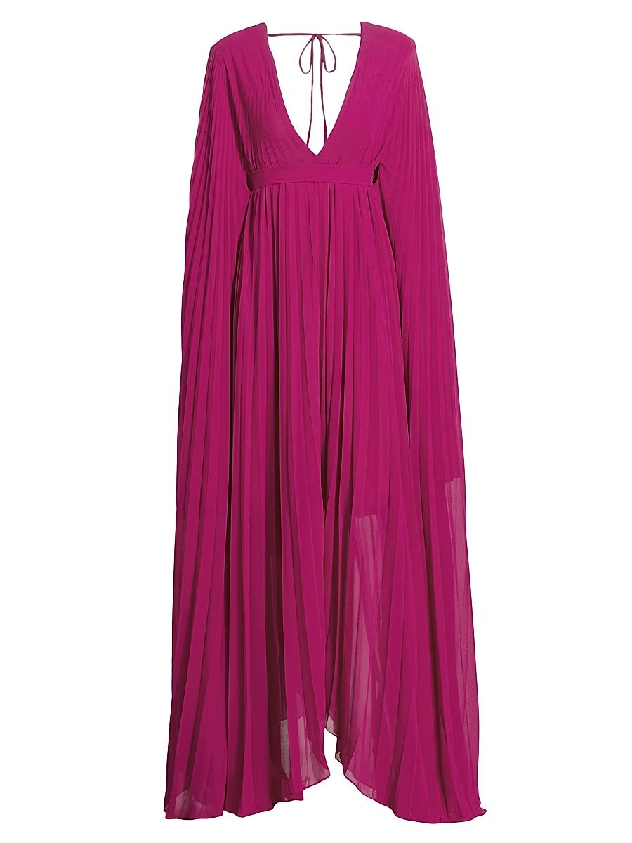 Women's Delilah Pleated Cape-Sleeve Gown - Fuchsia - Size 8